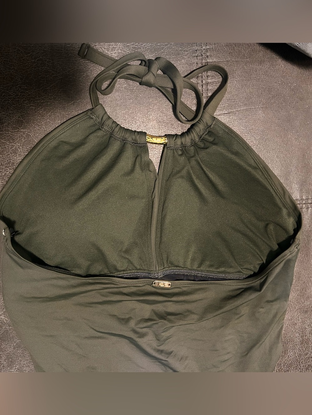 Lauren Ralph Lauren Dark Olive High-Neck Halter one piece with Gold Detail w16 - Picture 11 of 14